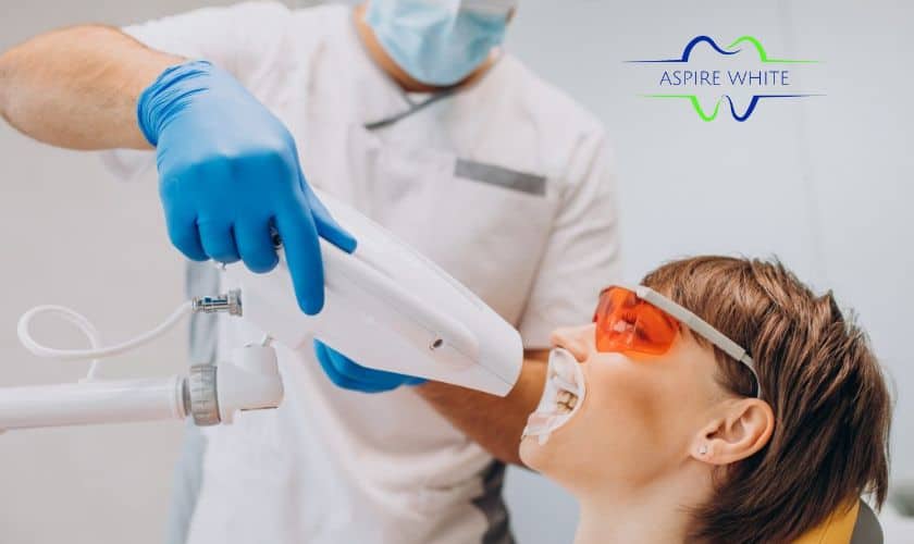 Professional teeth whitening treatment in progress Gloucester